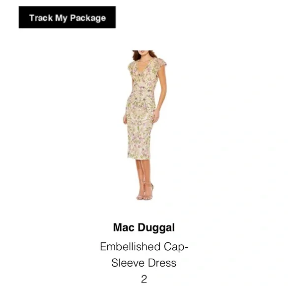 Mac Duggal Embellished Cap-Sleeve Dress - Floral, Worn one evening, Size 2 - Picture 1 of 3